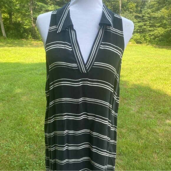 ANTHROPOLOGIE POSTMARK DRESS MAXI BLACK WHITE STRIPE SLEEVELESS V-NECK SIZE M - Picture 2 of 9